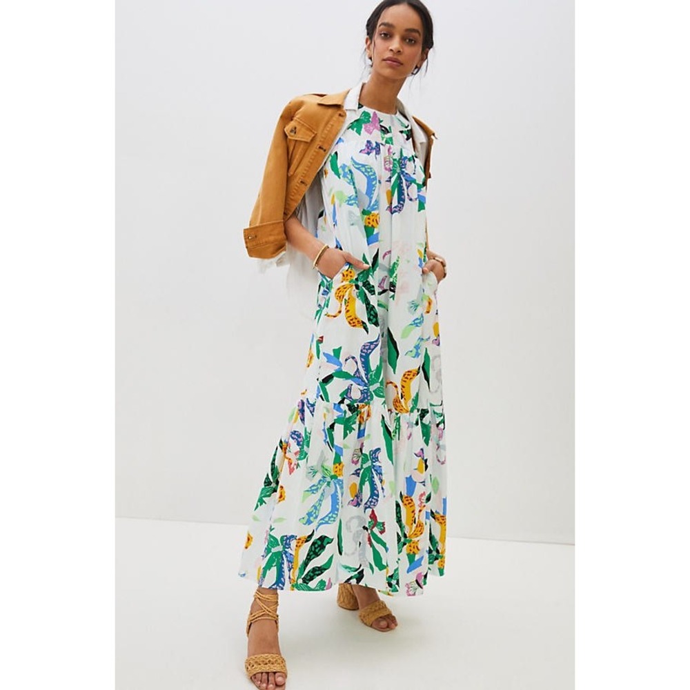 Anthropologie Belrose Eyelet Print Maxi Dress Size Large